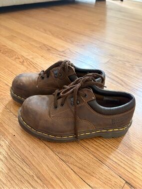 Dr. Martens Kids Brown Leather Lace-Up Shoes with Yellow Stitching